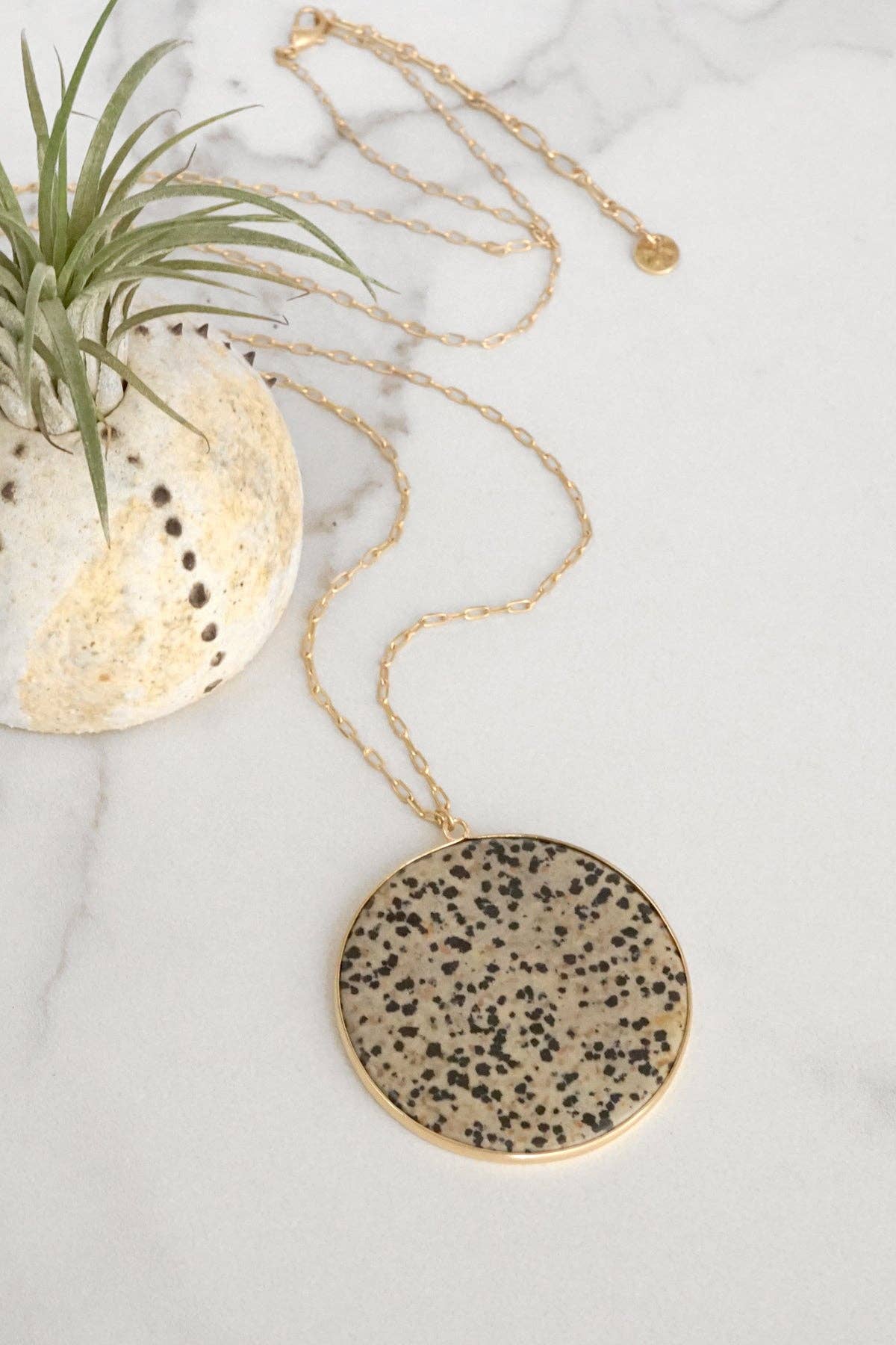 Semi Precious Long Necklace Pendant Dalmatian