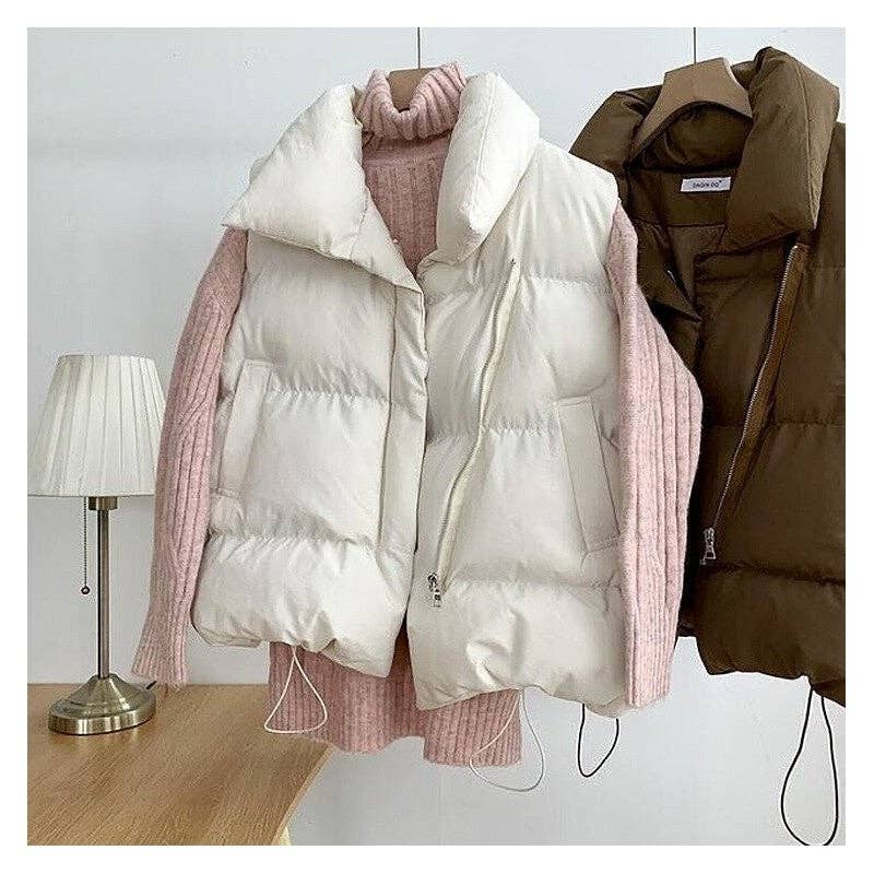 Loose Hooded Solid Color Down Cotton Vest
