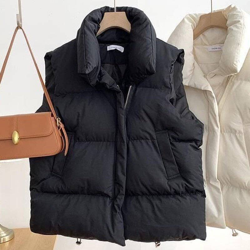 Loose Hooded Solid Color Down Cotton Vest