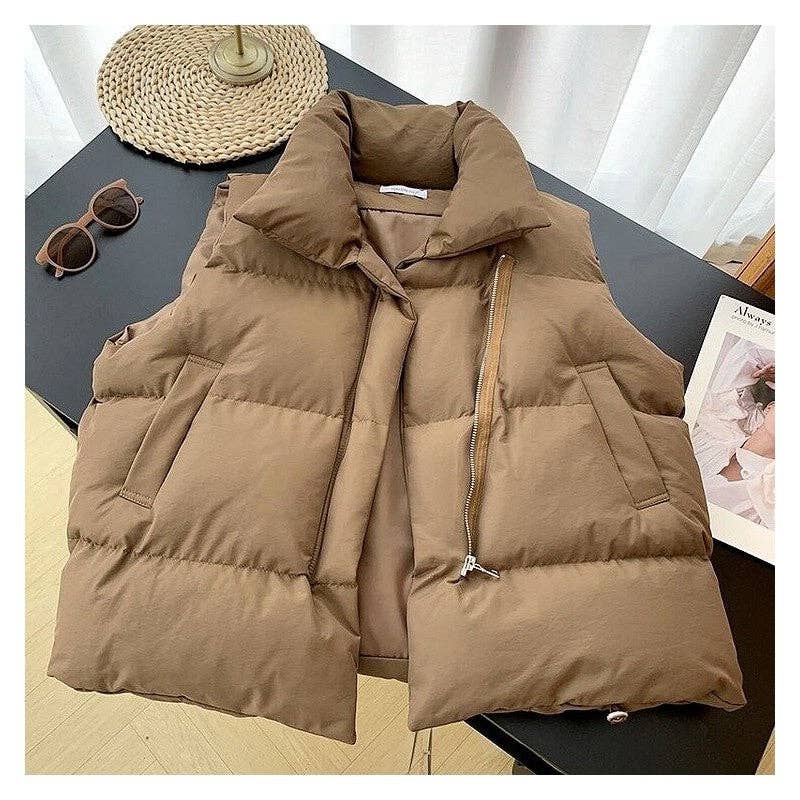 Loose Hooded Solid Color Down Cotton Vest