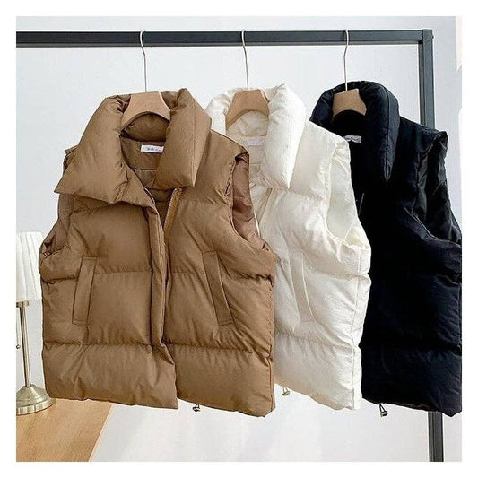 Loose Hooded Solid Color Down Cotton Vest