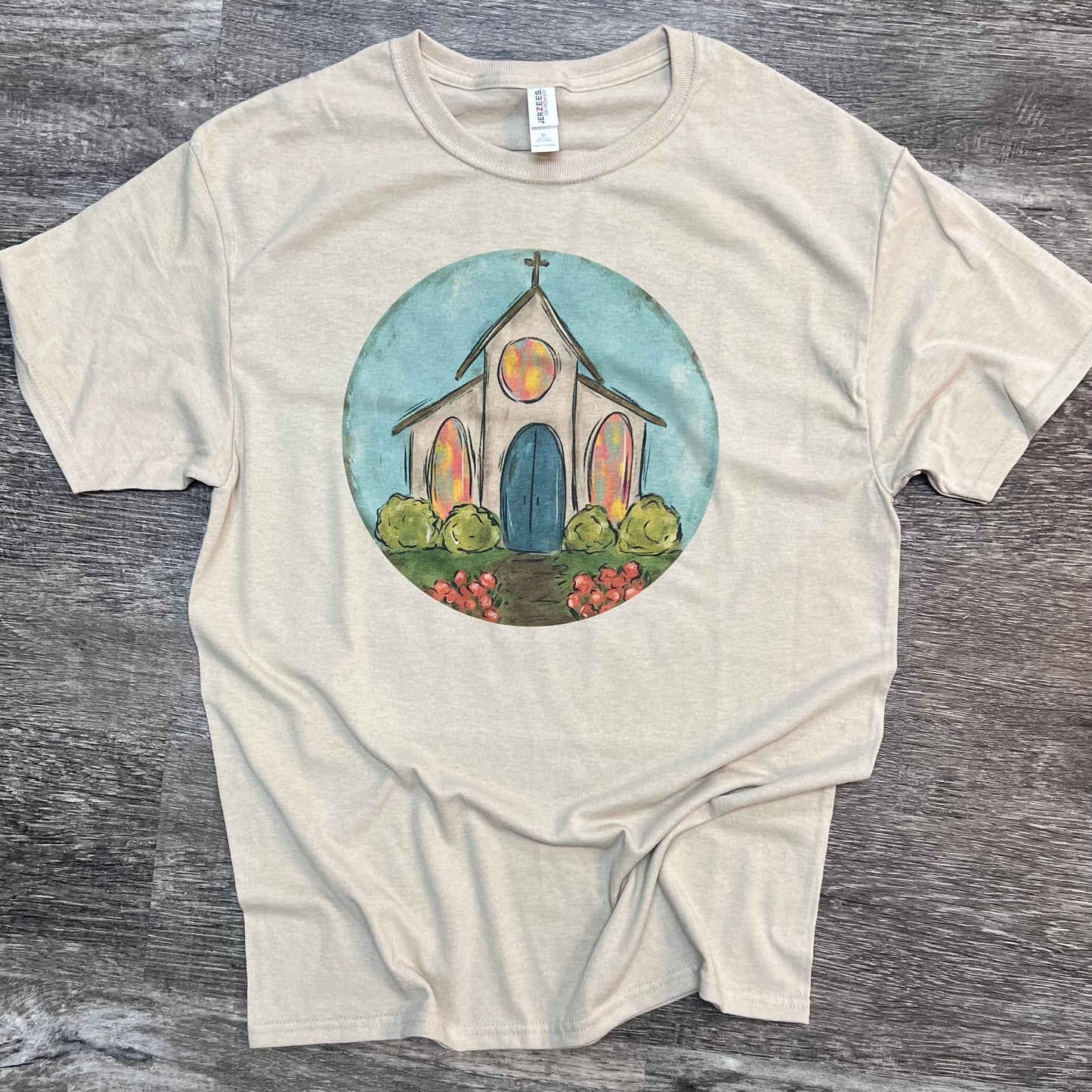 Watercolor Church on Sand Tee