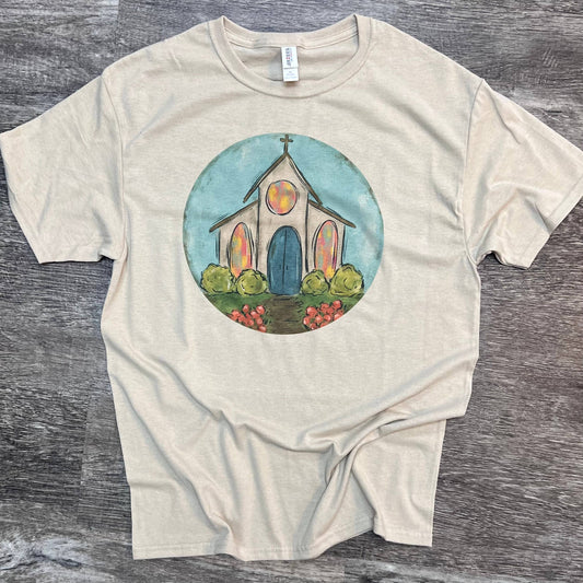 Watercolor Church on Sand Tee