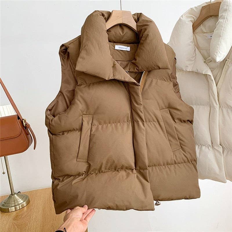 Loose Hooded Solid Color Down Cotton Vest
