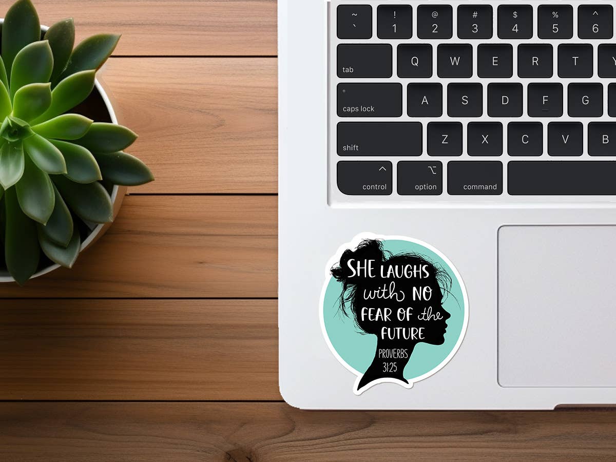 She Laughs With No Fear of the Future | Christian Sticker